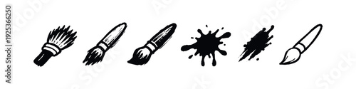 Hand Drawn Paint Brushes and Ink Splatters Vector Set for Creative Projects.