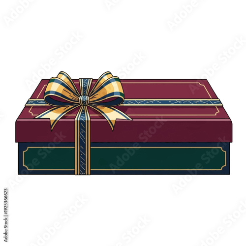 Wrapped gift box with ribbon bow.