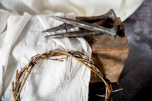 Fotografie Crown of Thorns and Holy Nails associated with the Passion of Jesus Christ