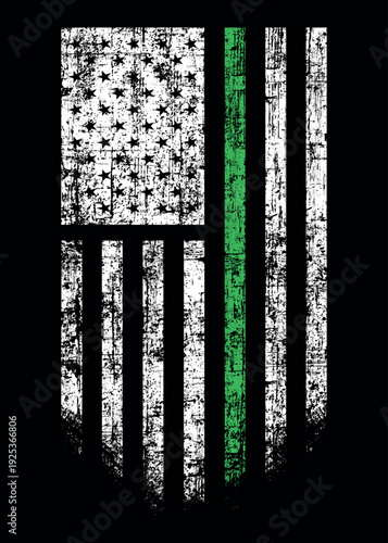 American Distressed Flag With Thin Green Line. It is a symbol of supporting for federal law enforcement agents.	