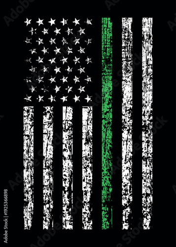 American Distressed Flag With Thin Green Line. It is a symbol of supporting for federal law enforcement agents.	