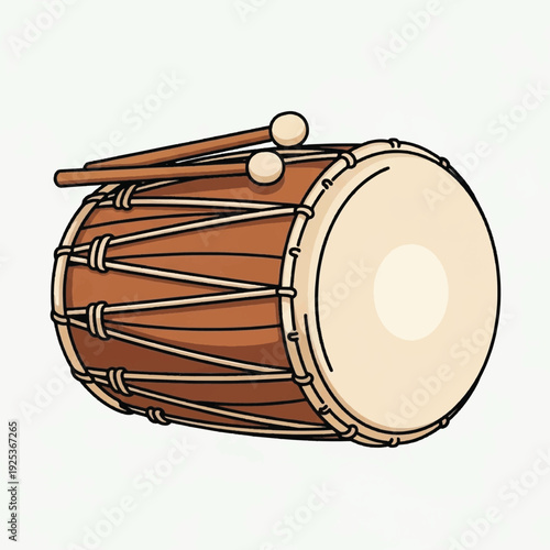 Brown Drum with Wooden Mallets Beside.