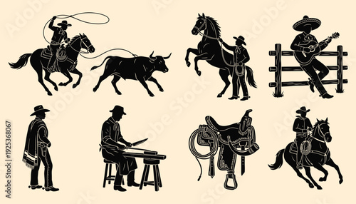 Vaquero Life Vintage Ranch Icons Set