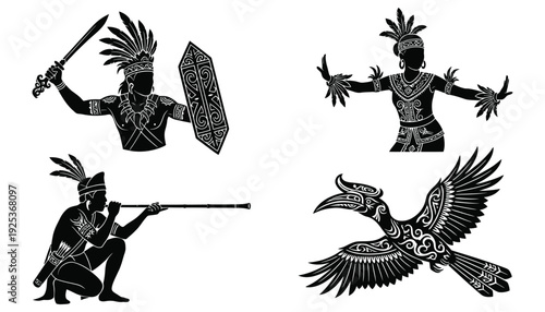 Borneo Indigenous Dayak Heritage Vector Set