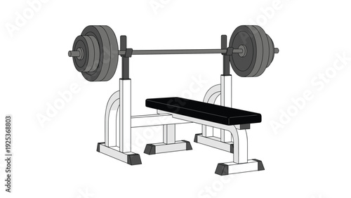 Heavy barbell rests on a bench press station in a gym as a powerful symbol of strength training, bodybuilding, and physical fitness goals.
