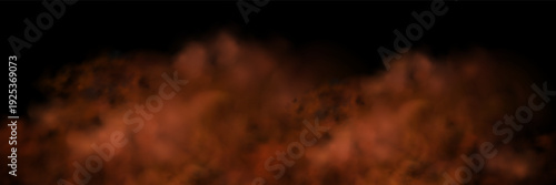 Orange space nebula with glowing stardust and shining stars. Abstract orange smoke cloud and magical fog texture for atmospheric fire overlay designs.