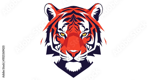 Vibrant tiger head logo design with bold stripes and intense gaze.