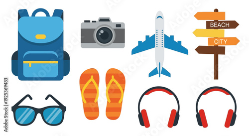 Travel accessories and vacation essentials collection.