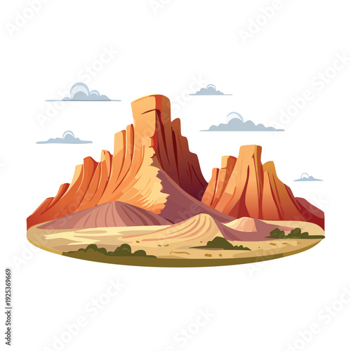 Desert landscape illustration with towering sandstone formations