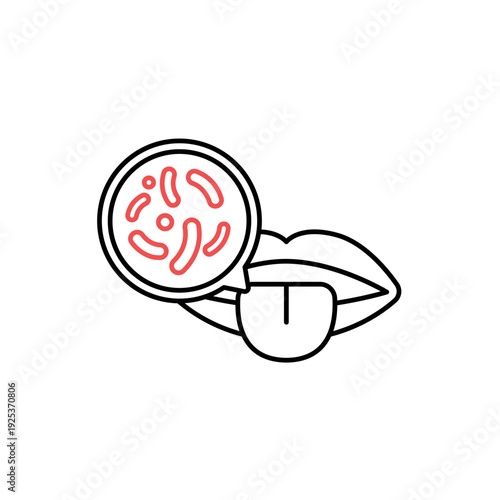 icon oral microbiota with bacteria on human tongue and mouth, isolated against a clean background.