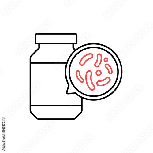 icon a fermented jar with organic food and bacterial culture symbol, isolated against a clean background.
