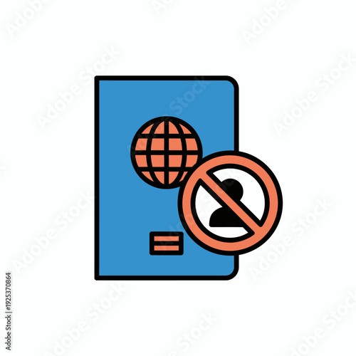 Passport with a forbidden person icon, symbolizing travel restrictions or denied entry.