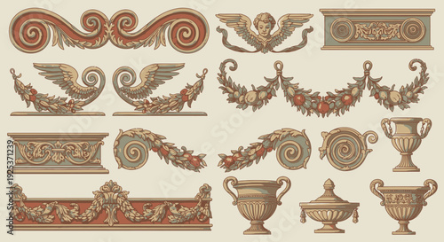 Italian Renaissance Fresco Borders and Florentine Grotesque Vector Ornaments