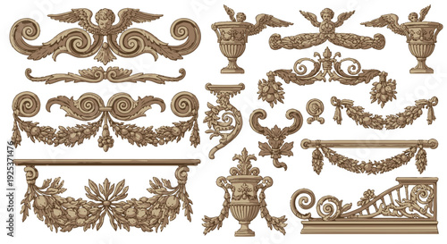 Italian Renaissance Fresco Borders and Florentine Grotesque Vector Ornaments