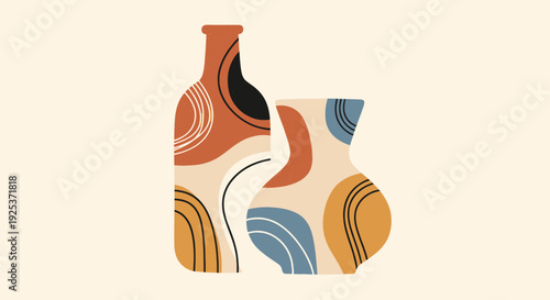 Abstract Ceramic Vases with Organic Shapes and Earthy Tones.