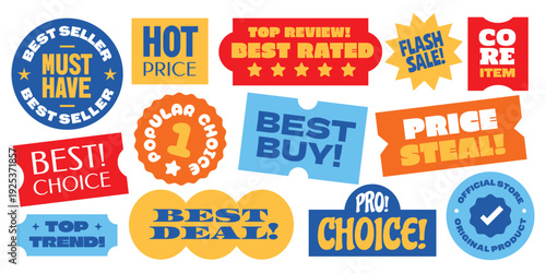 Set of trendy and groovy ssale stickers, badges, tags, patchs collection. Colorful cartoon style special offer design.