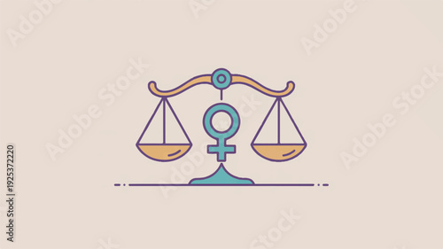 feminist symbol with scales of justice icon representing equality and balance
