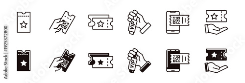 simple coupon entry ticket icon line set booking voucher for event, concert, cinema, sport, flight, train, shopping discount signs vector illustration