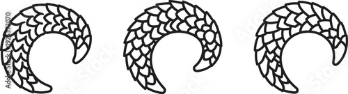 Three stylized pangolin scales forming crescent shapes on a white background
