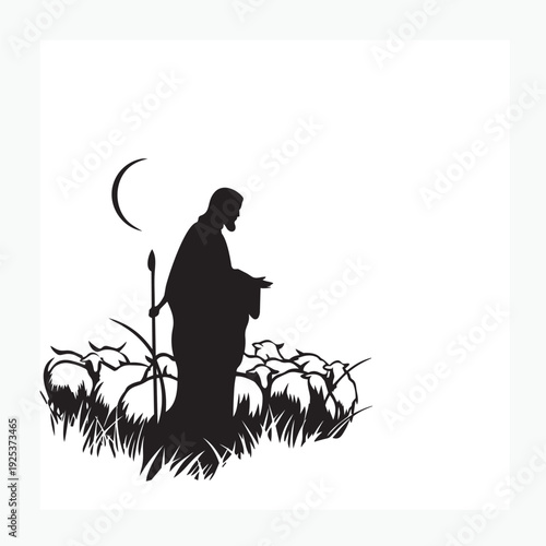 silhouette of Jesus shepherding sheep