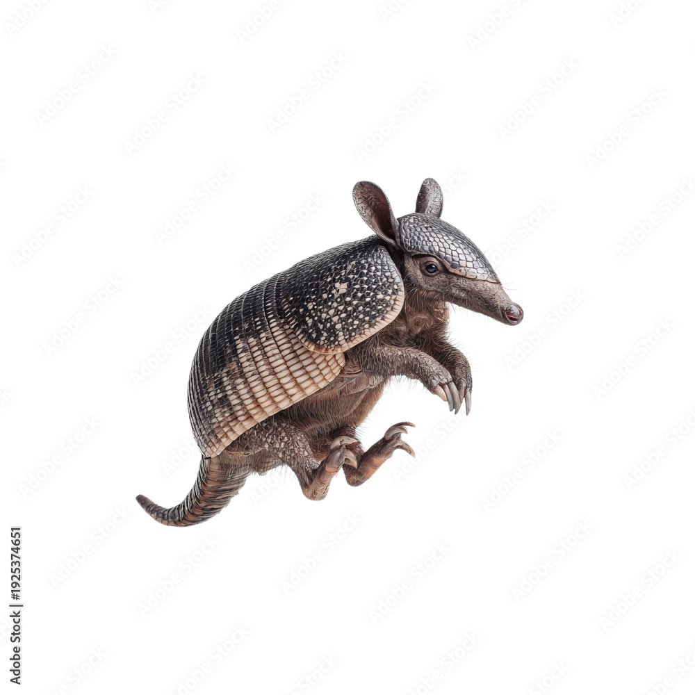 Obraz premium PNG of A detailed close-up of an armadillo in a playful pose, showcasing its unique armor.