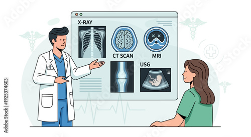 Medical Professional Explaining Diagnostic Imaging Results to Patient in Clinical Setting