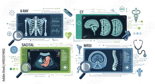 Medical imaging displays various human body scans and X-rays for diagnostic purposes from multiple viewpoints