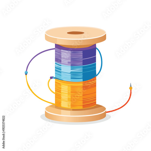 Colorful spool of thread on white background