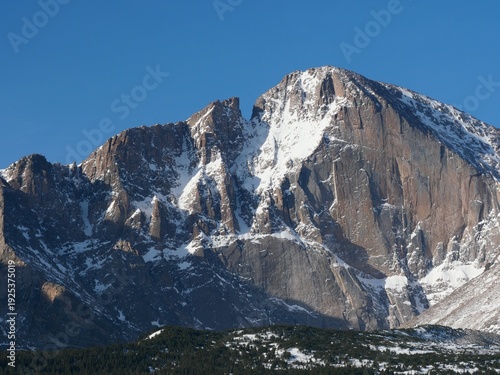 The Diamond on Longs Peak with Light Snow, Winter Rocky Mountain National Park Colorado