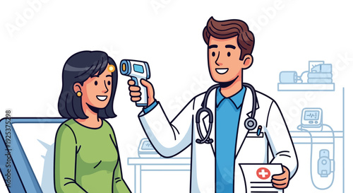 Doctor examining patient with thermometer in a clinical setting