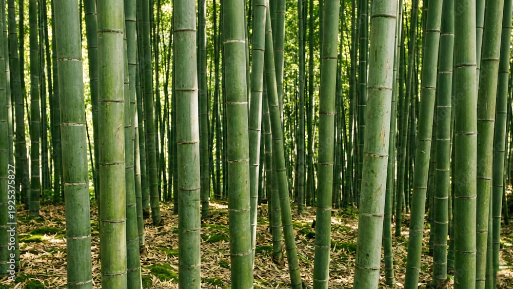Obraz premium Vertical green bamboo stems forest background texture
