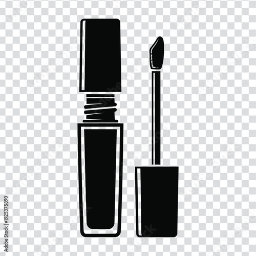 Black and white illustration of mascara tube and wand