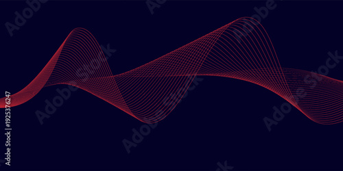 Abstract red wave line pattern on dark blue background. Futuristic technology concept. Suit for banner, poster, cover, brochure, flyer, website