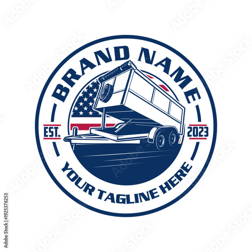 Dump Trailer Logo Design for Junk Removal and Trailer Rental Service, Heavy Duty Construction Vector Illustration
