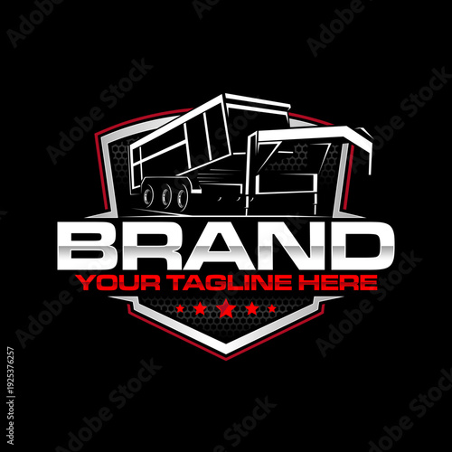 Dump Trailer Logo Design for Junk Removal and Trailer Rental Service, Heavy Duty Construction Vector Illustration