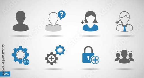 Collection of user interface icons representing people and settings.
