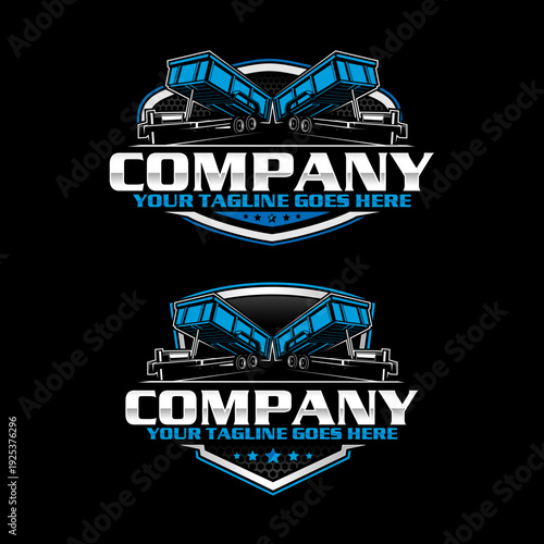 Dump Trailer Logo Design for Junk Removal and Trailer Rental Service, Heavy Duty Construction Vector Illustration