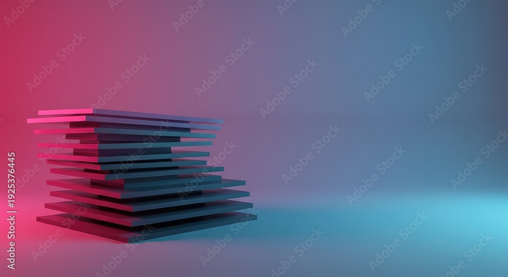Obraz premium Conceptual digital representation of stacked geometric planes creating depth and structural organization through translucent overlapping forms ,architecture ,translucent ,surface