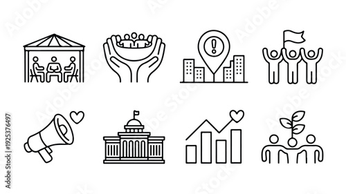 Line icons for business and community concepts
