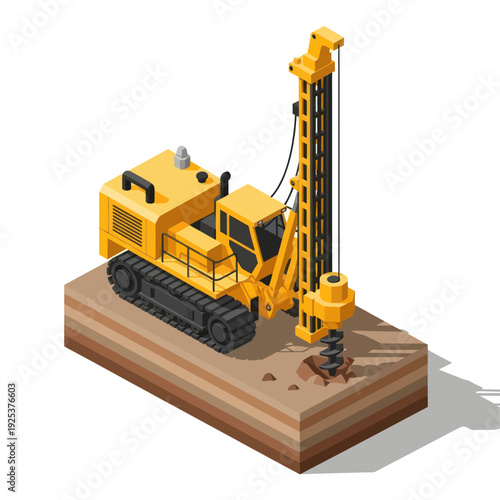 Heavy-duty yellow drilling rig performing ground excavation work.