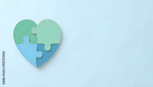 Puzzle pieces forming heart shape on soft background, holistic health