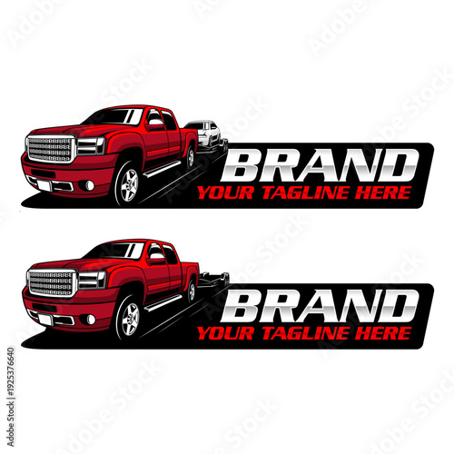 Hotshot Trucking Logo with Pickup and Bumper Pull Trailer, Heavy Duty Transport Vector Illustration
