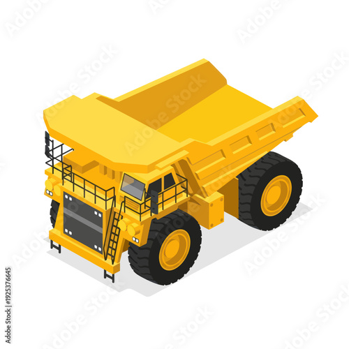 Heavy-duty yellow mining dump truck isolated on white background.