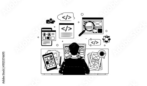 UX Design and Web Development Concept Vector Illustration