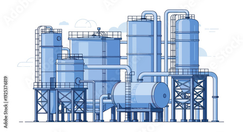 Industrial Chemical Plant with Storage Tanks and Pipelines.