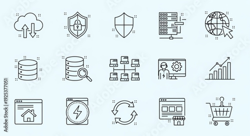 Collection of technology and business icons in a grid layout.