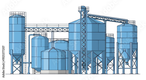 Industrial Silo Complex with Conveyor System.