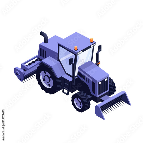 Isometric Agricultural Combine Harvester Tractor for Farming and Harvest.