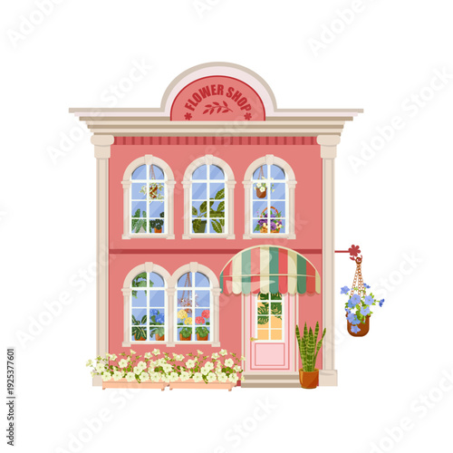 Flower shop on isolated background. Vector illustration.