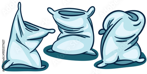 Set of White Flour Sacks - Isolated Grain Bags Illustration